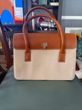 Lambertson Truex Leather-Trim Canvas Satchel - Brown and Cream